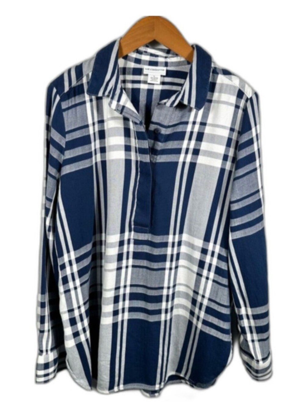 Liz Claiborne Navy And White Plaid Long Sleeve Shirt Size Large Casual Layering